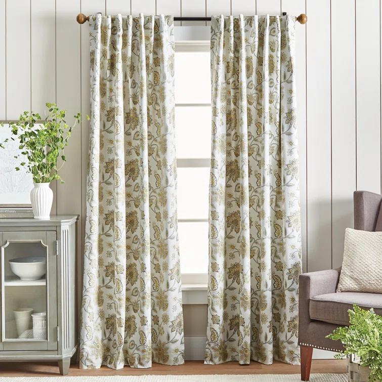 Martha Stewart Jakarta Cotton Blend Floral Blackout Rod Pocket Curtain Panels (Set of 2)