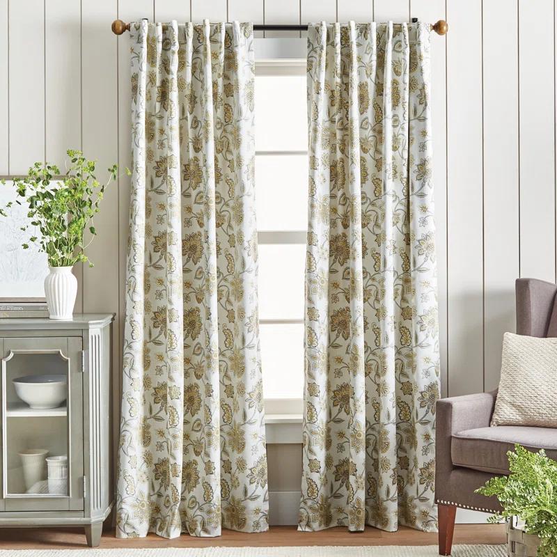 Martha Stewart Jakarta Cotton Blend Floral Blackout Rod Pocket Curtain Panels (Set of 2)