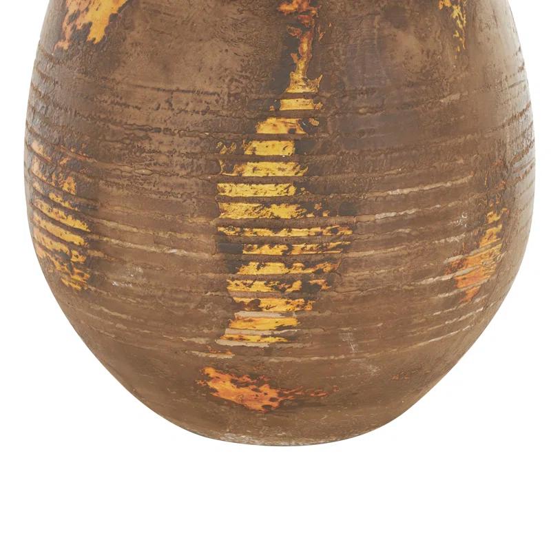 Birch Lane™ Anelis Ceramic Antique Style Distressed Decorative Brown Vase with Grooves and Handles | Birch Lane