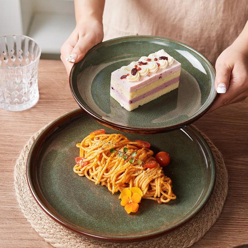 Orren Ellis Stoneware Dinnerware Sets Service For 4, 12 Pcs Reactive Glaze Plates And Bowls Sets, Handmade Ceramic Dish Set, Highly Chip And Crack Resistant Modern Plate Set, Sage Green