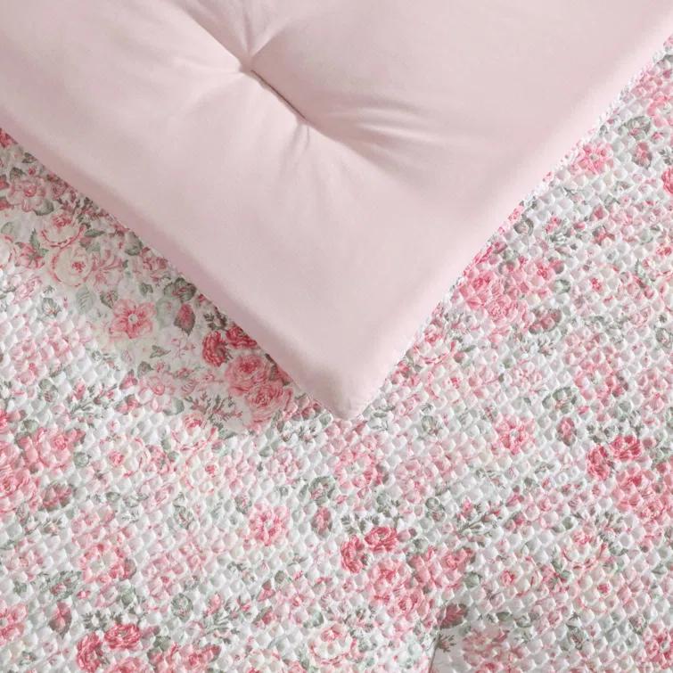 Laura Ashley Laura Ashley Quartet Pink Reversible Easy Care Dorm Bonus Bed Set
