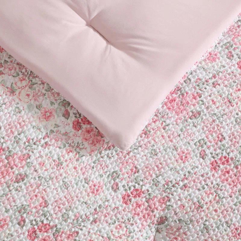 Laura Ashley Laura Ashley Quartet Pink Reversible Easy Care Dorm Bonus Bed Set