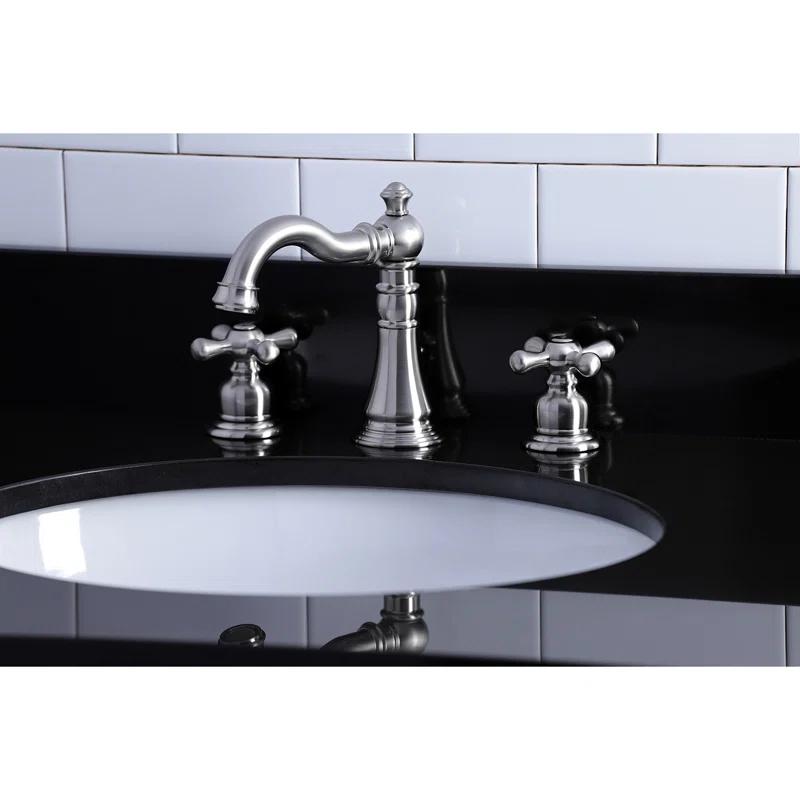 Kingston Brass American Classic Two-Handle 3-Hole Deck Mount Widespread Bathroom Faucet with Pop-Up Drain