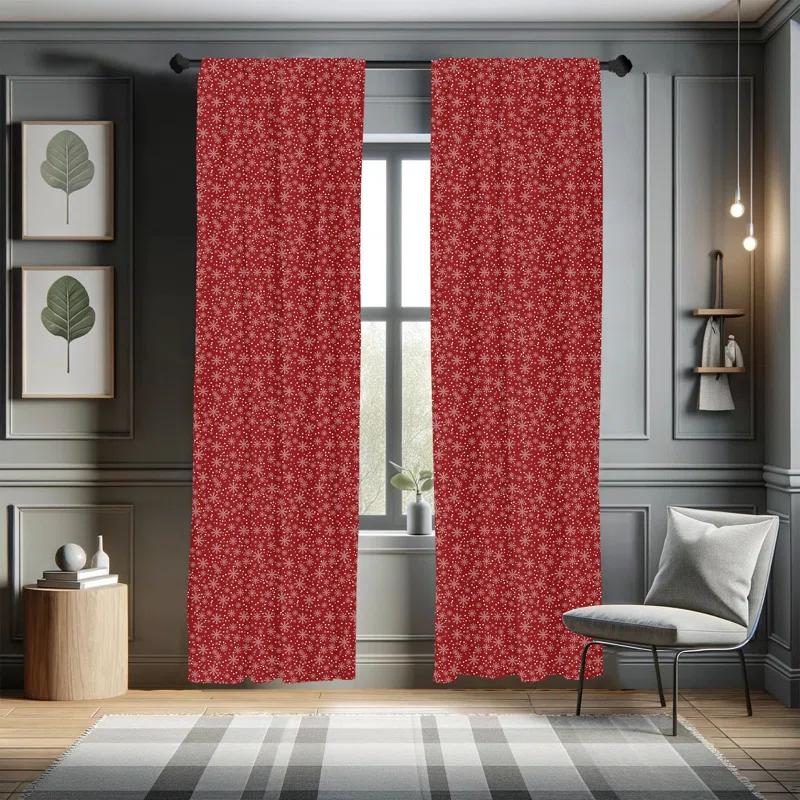 Winter Season Holiday Themed Vibrant Background Snowflakes with Polka Dot, Window Treatments Semi-Sheer Rod Pocket Sliding Panel (Set of 2)