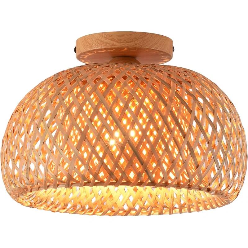 Bay Isle Home™ Bamboo Ceiling Light Fixtures, Hand-Woven Boho Flush Mount Ceiling Light, Handmade Ceiling Mount With Natural Bamboo Shade, Farmhouse Light Fixture