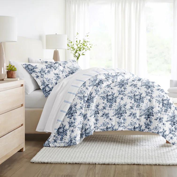 Becky Cameron Stone All Season Down-Alternative Comforter Set in Cabbage Rose Stripe