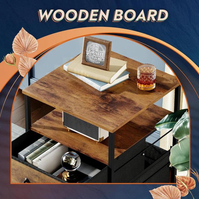 DEVAISE 2 Drawer Mobile File Cabinet, Fabric Vertical Filing Cabinet With Open Storage Shelf,Rolling Printer Stand