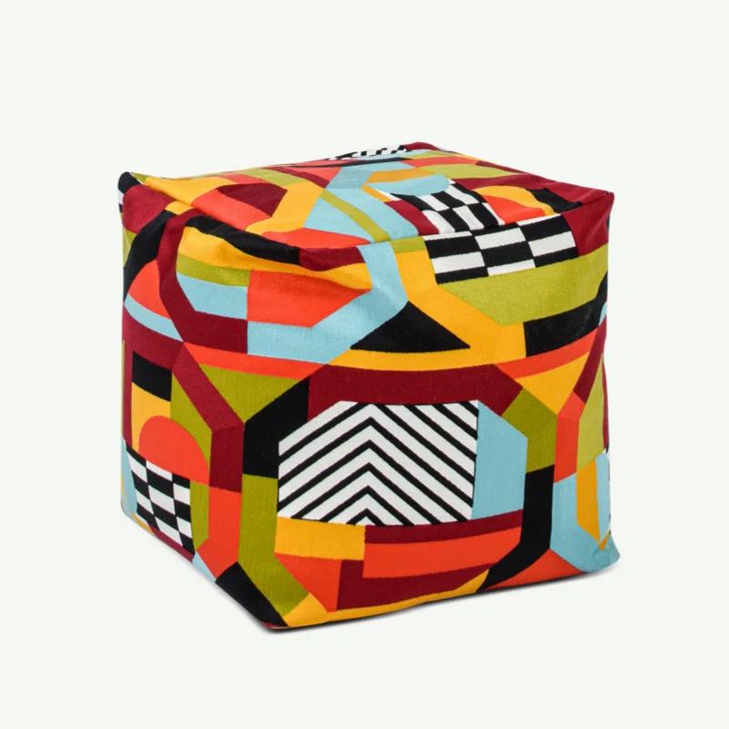 Orren Ellis Pouf 20" Luxury Oversized Bean Bag Cube Ottoman, Colorpop Multicolored Embroidery