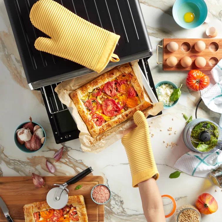 KitchenAid Matte Grey Ribbed Soft Silicone Oven Mitts, Set of 2