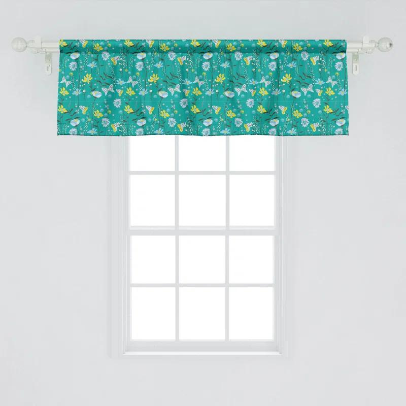 Ambesonne Ambesonne Floral Valance Pack of 2 Wild Flowers and Butterflies Dark Seafoam and Multicolor
