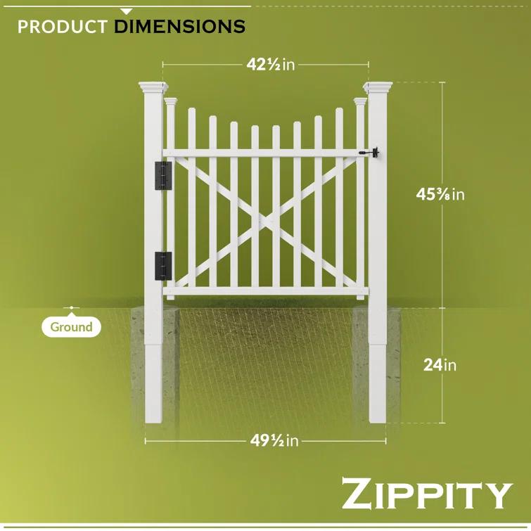 Zippity Outdoor Products 3.8ft H x 4.1ft W (1 Gate) Zippity Manchester Gate Kit, White Vinyl Picket Fence Gate Kit for Manchester Fence Panels, Gate for Backyard, Patio, Outdoor, & Garden Fence, ZP19019