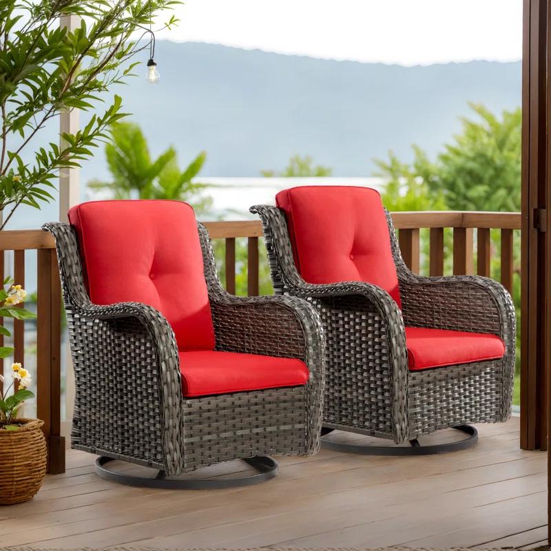 COZYWOR Swivel Wicker Patio Chair with Cushions (Set of 2)