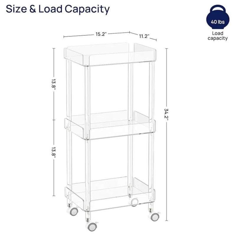 Everly Quinn 3-Tier Mini Rolling Serving Cart w/ 4 Lockable Wheels