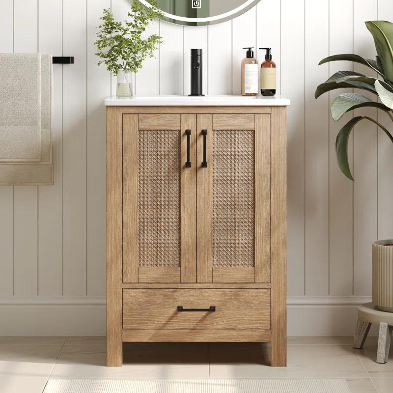 DeerValley Cove 24" Fully Assembled Single Bathroom Vanity with Ceramic Top, Soft-close Doors and Drawer