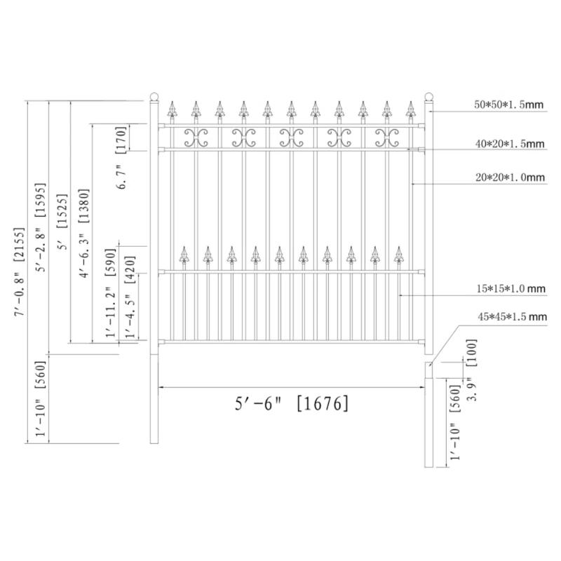 ALEKO Venice 62.8'' H x 66'' W Black Metal Fencing