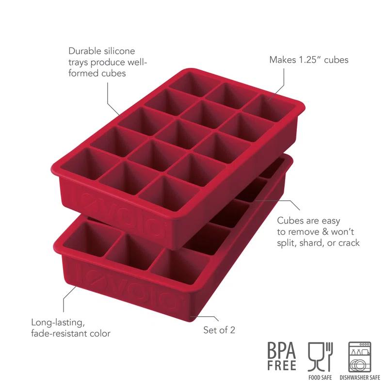 Tovolo Perfect Cube Silicone Ice Mold Freezer Tray Of 1.25" Cubes For Whiskey, Bourbon, Spirits & Liquor, BPA-Free Silicone, Fade Resistant (Set of 2)