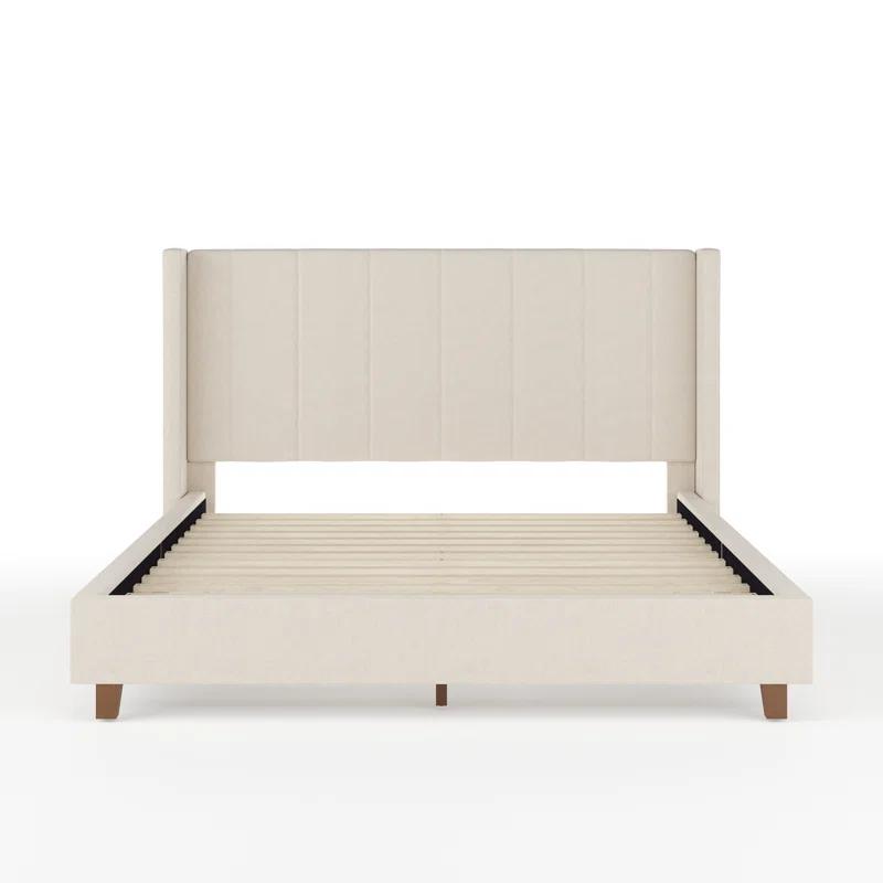 Martha Stewart Martha Stewart Kay Upholstered Platform Bed With Channel Stitched Wingback Headboard