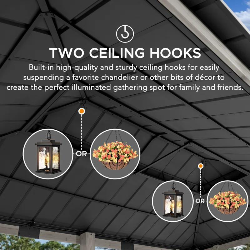 Sunjoy Sunjoy 12x20 ft. Wood Gazebo, Outdoor Patio Steel Hardtop Gazebo with 2-tier Metal Roof, Suitable for Patios, Lawn and Backyard, Matte Black Roof