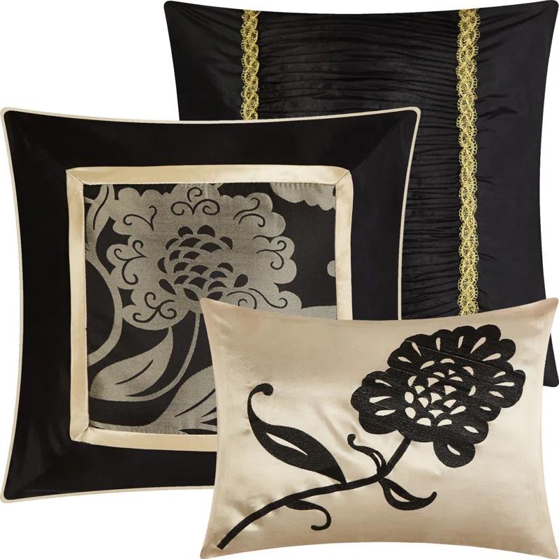 Nanshing America, Inc Fennville Black/Gold/Beige Microfiber 7 Piece Comforter Set