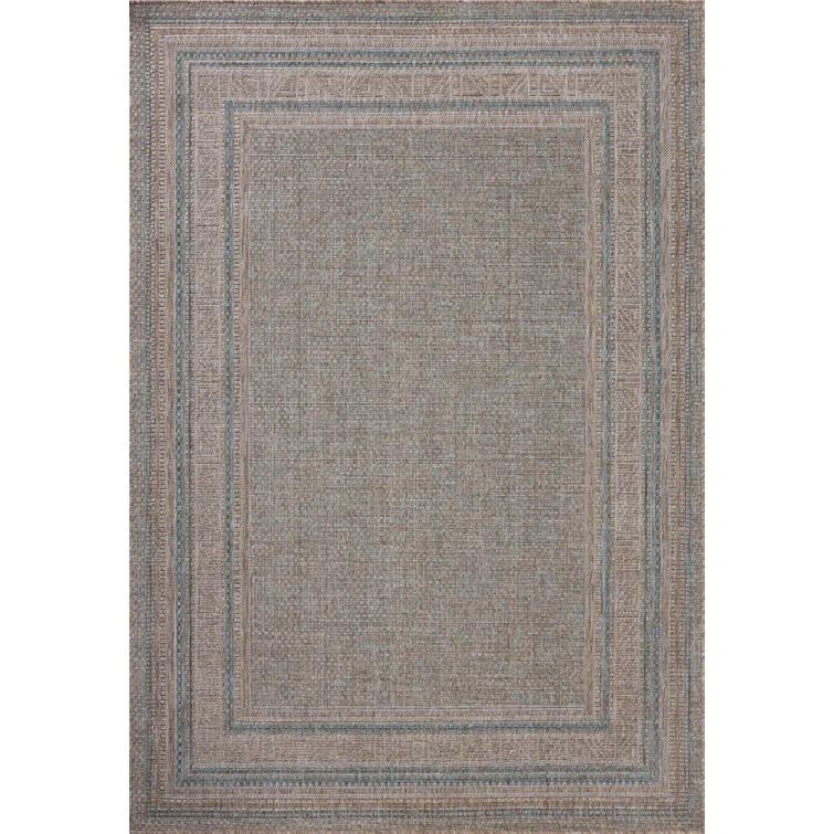 Topanga III Indoor / Outdoor Rug by Amber Lewis x Loloi - Natural and Teal / 7'10" x 10'