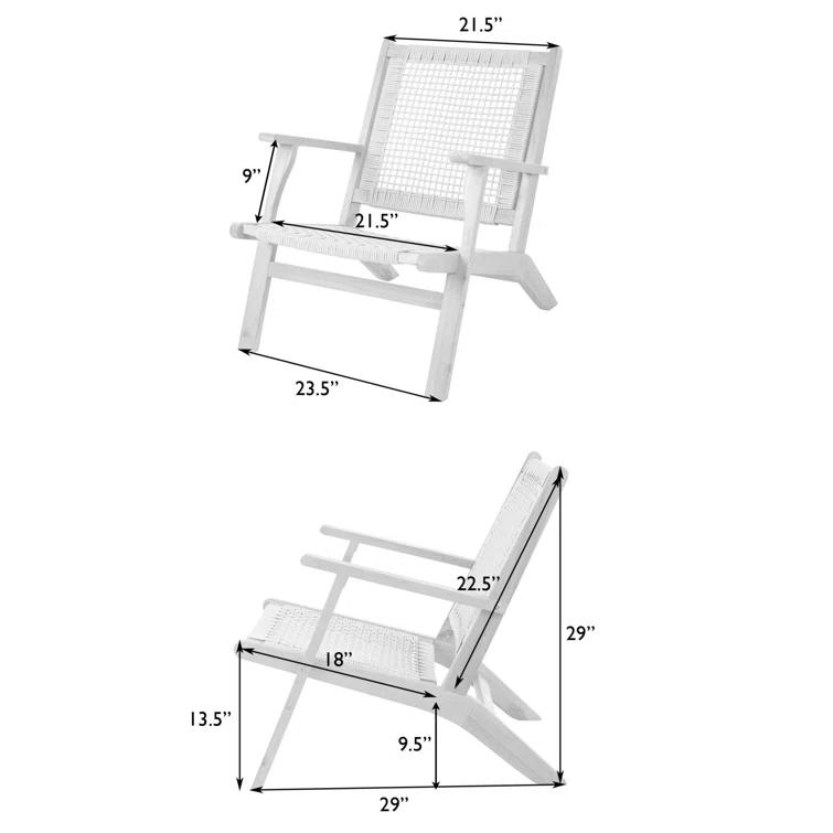 Balkene Home Patio Sense Vega Natural Stain Chair ,Acacia Wood Construction ,Woven Web Seat- Navy Blue Cording