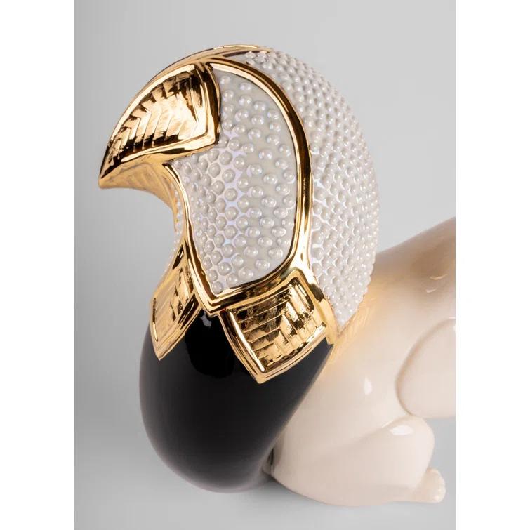 Art Deco Porcelain Squirrel Statue with Sapphire Blue Eyes