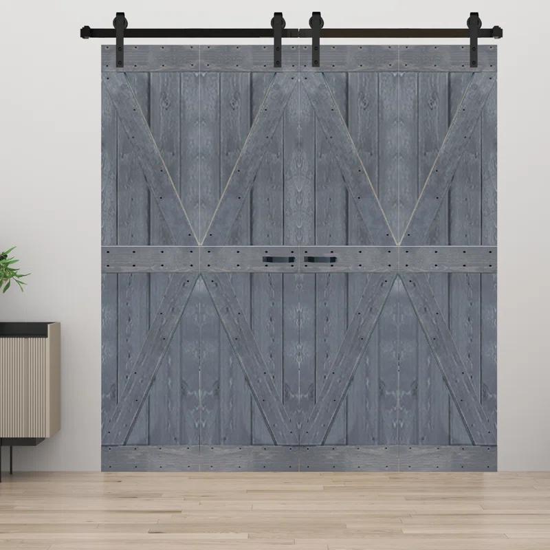 K Style Finished Solid Wood Bi-Fold Double Barn Door With Hardware Kit -Assembly Needed