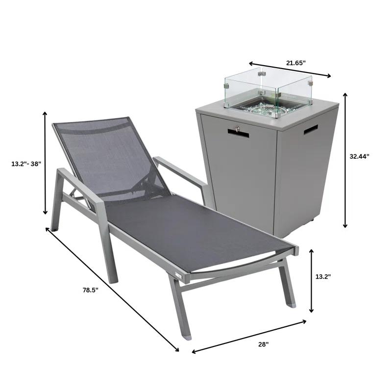 LeisureMod Outdoor Powder Coated Aluminum Chaise Lounge Set with Table (Set of 2)