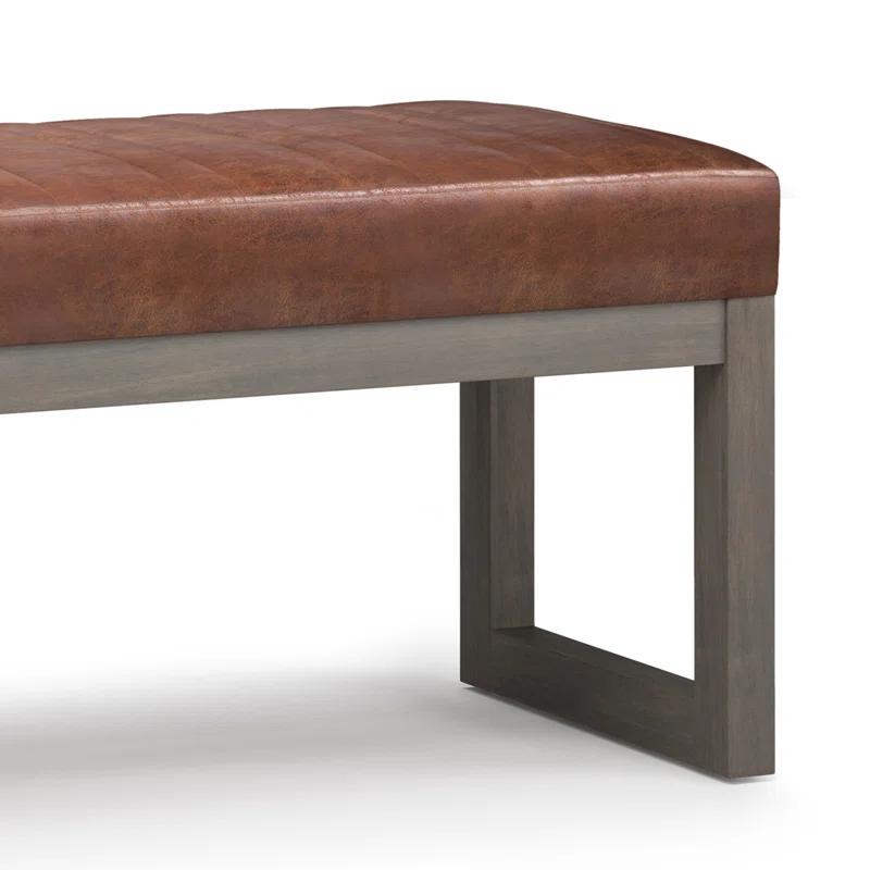 Simpli Home Casey 48"W Distressed Vegan Leather Ottoman Bench with Quilted Vertical Stitching