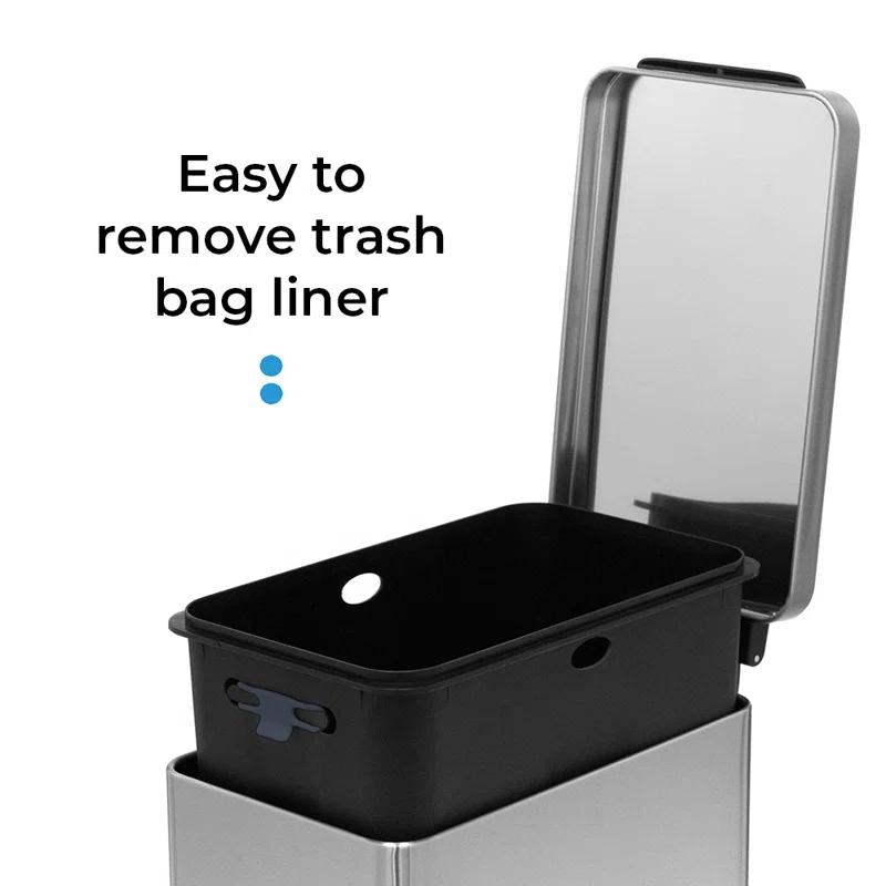 Home Zone Living 8 Gallon Stainless Steel Kitchen Trash Can with Step-On Pedal and Slow Closing Lid