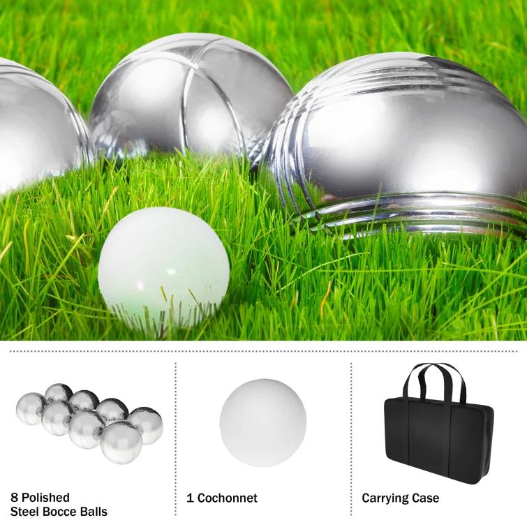 Hey! Play! Bocce Ball Set Lawn Game with 8 Steel Tossing Balls and Carrying Case