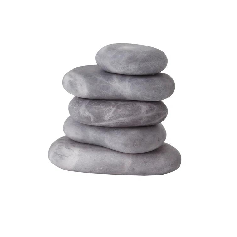 Handmade Gray Alabaster Decorative River Rocks Set of 5