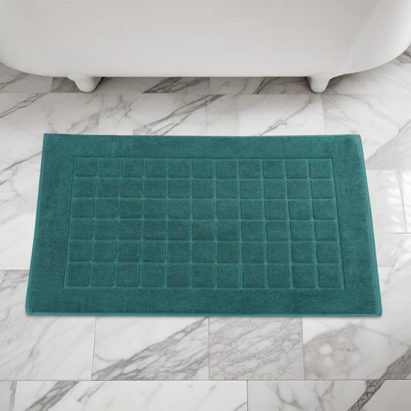 Nora Cotton Terry Solid Absorbent Thick Checkered Washable Bath Mat Set Of 2
