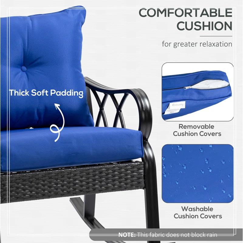 Mercer41 Outsunny Outdoor Wicker Rocking Chair with Padded Cushions, Aluminum Furniture Rattan Porch Rocker