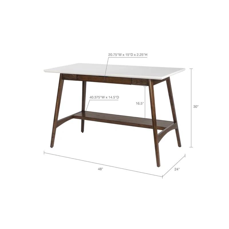 George Oliver Parker Desk With Rubberwood Frame, MDF Top, And Oak Veneer Shelves For Durability And Style