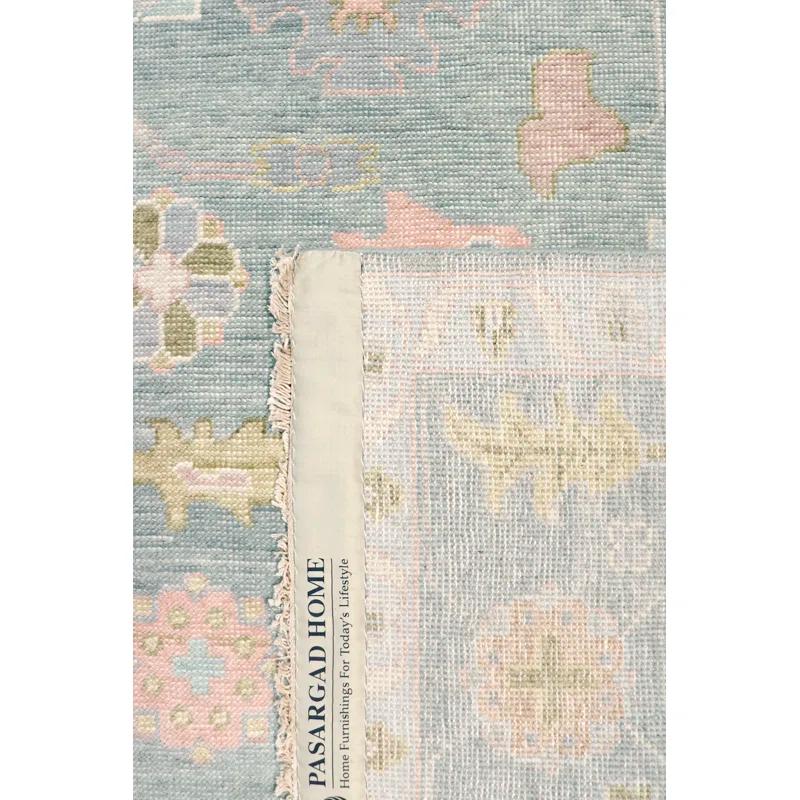 Pasargad Oushak Hand-Knotted Wool Light Blue/Orange Area Rug