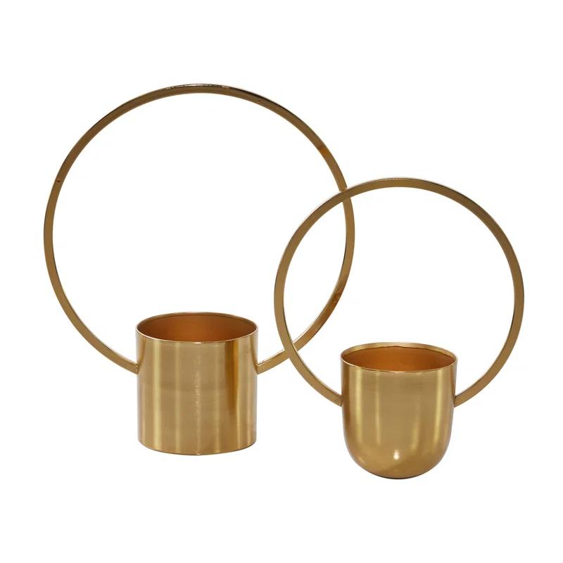 CosmoLiving by Cosmopolitan Round Gold Metal Ring Wall Planter, Set Of 2: 11", 14"