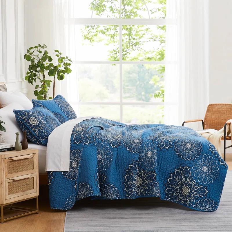 SouthShore Fine Linens Midnight Floral Blue Microfiber Quilt Set