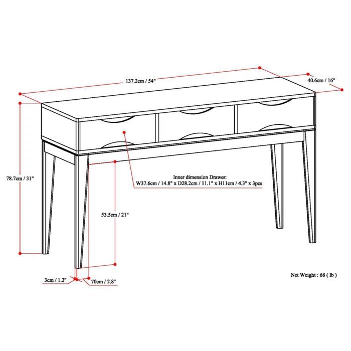Simpli Home Harper 54"W Solid Hardwood Mid-Century Modern Storage Console Table with Drawers and Tapered Legs