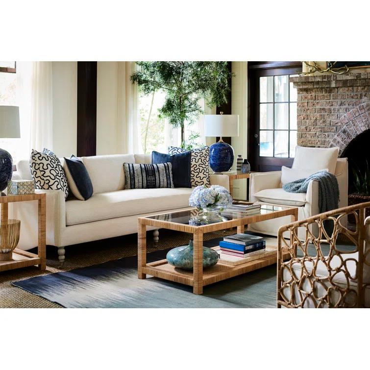 Coastal Charm 50'' Brown Wood and Glass Rectangular Coffee Table with Storage