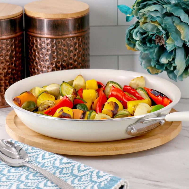 Martha Stewart Martha Stewart Everyday Charlemont 10 Inch Ceramic Nonstick Round Aluminum Frying Pan in Linen