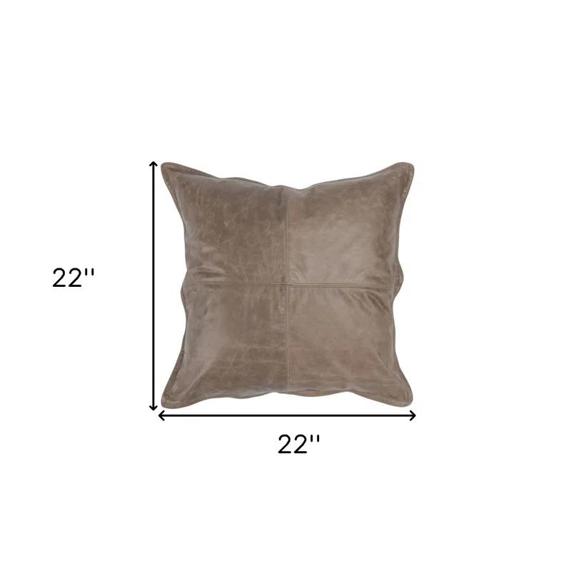 ZeaZu 22" X 22" Taupe Leather Zippered Pillow