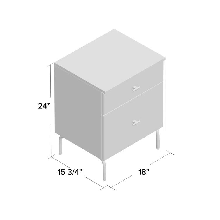 Ivy Bronx Elegant Linaris 18'' W Nightstand – Mid-Century Modern Rustic 2-Drawer Wood Table with Gold Handles