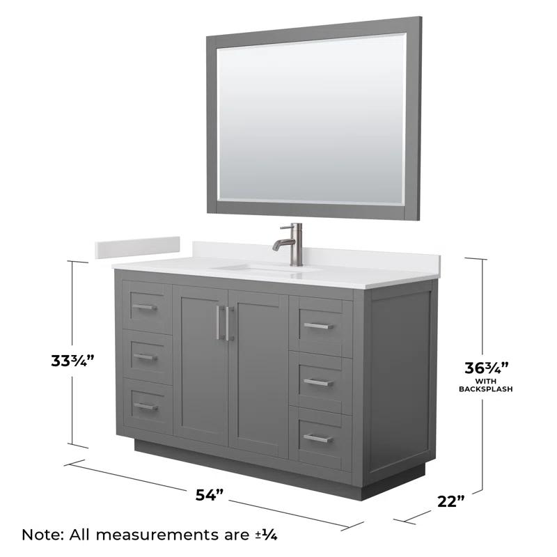 Wyndham Collection Miranda 54" Freestanding Single Bathroom Vanity with Cultured Marble Top with 46" Mirror