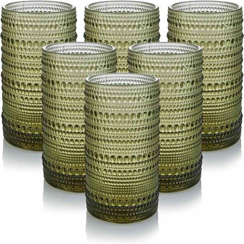 Vintage Glassware Drinking Glass Set of 6, Nailhead Glass