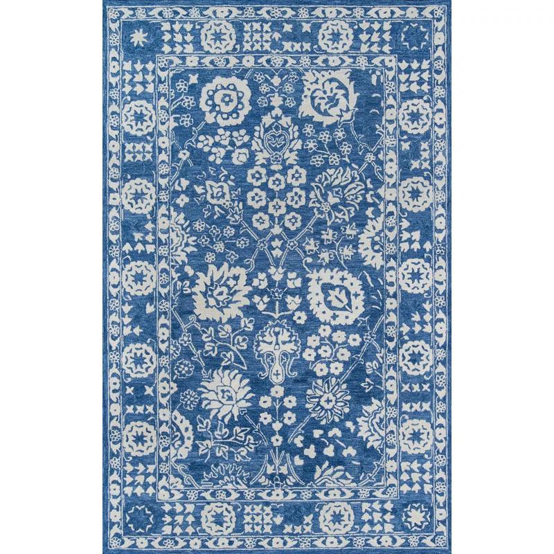 Cece Oriental Handmade Tufted Wool Blue/White Area Rug