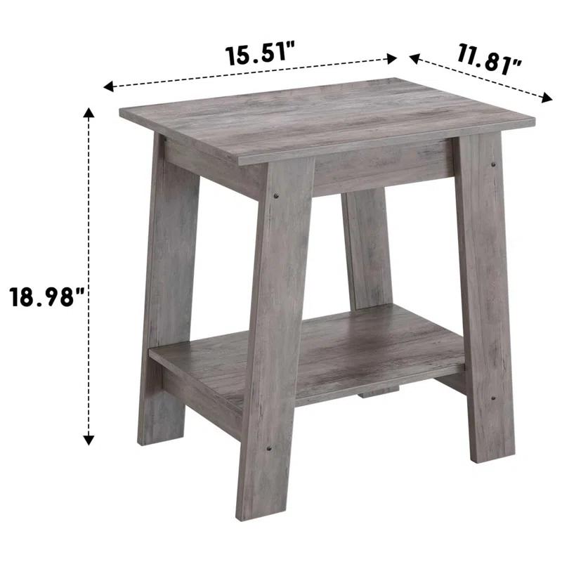 Gracie Oaks End Table, Small Side Table, Nightstand With 2-Tier Storage Shelf, Wood Bedside Table, Narrow Side Table Living Room, Side Table For Small Spaces, Bedroom, Entryway, Farmhouse, Grey