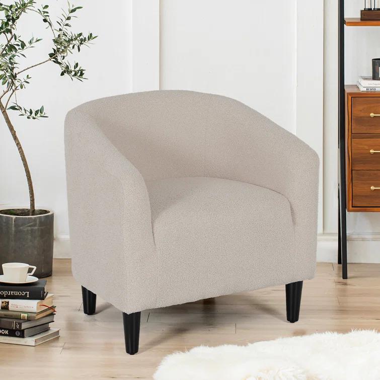 Latitude Run® Hasting Upholstered Barrel Shaped Accent Chair Stylish Home Office Sofa Chair with comfy Seat and Backrest Perfect for Living Room Bedroom