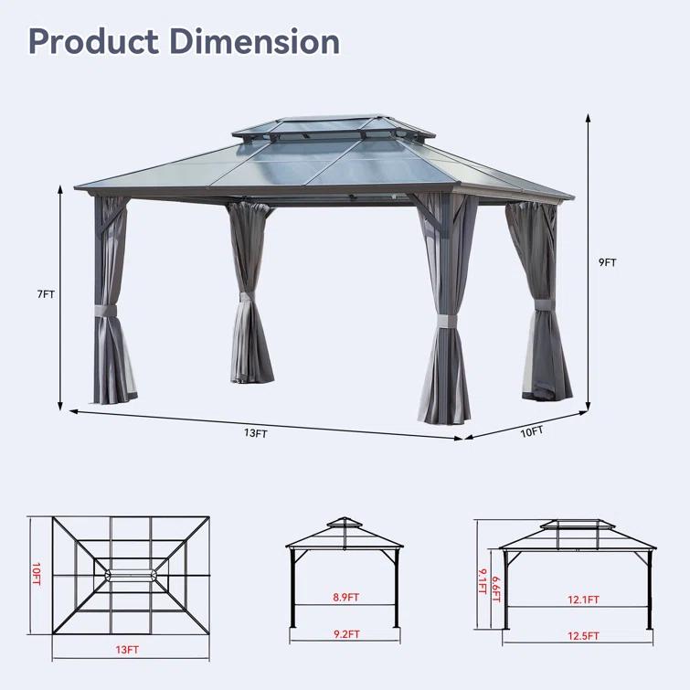 Joyside 13 Ft. W X 10 Ft. D Aluminum Patio Gazebo