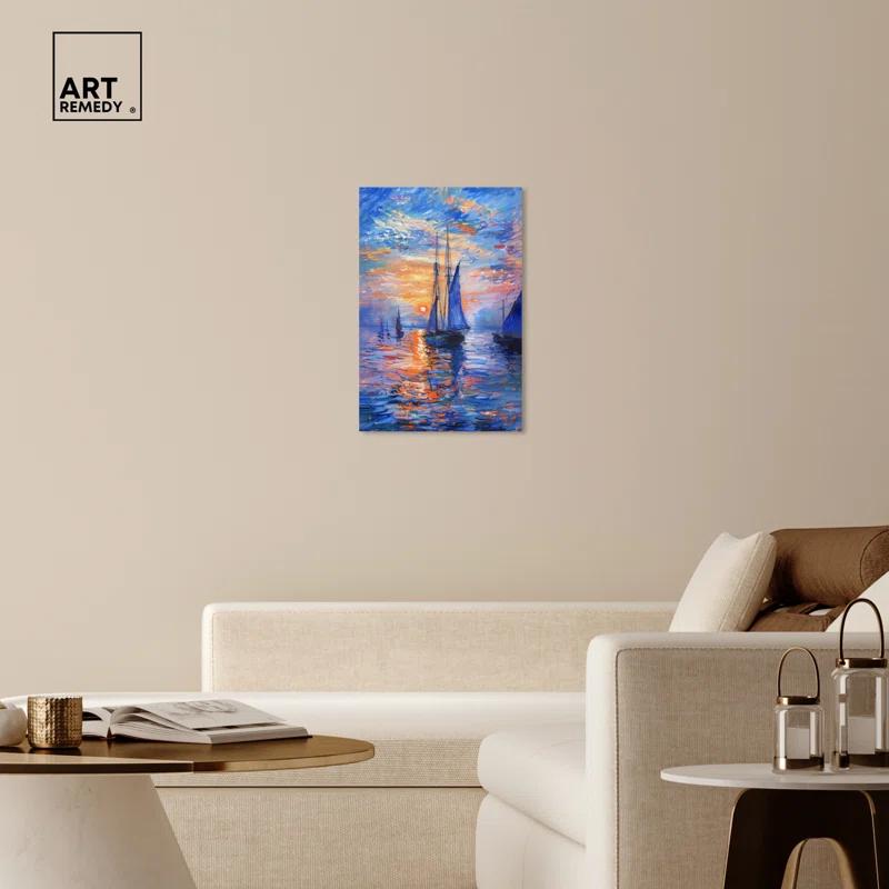 Art Remedy Art Remedy Night Sea Breeze Framed Sailing 1 Piece Canvas Wall Art 57718